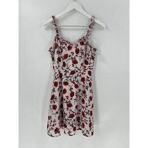 Lulus Dress Womens XS Pink Red Sleeveless Floral Print Short Ruffle Straps Zip